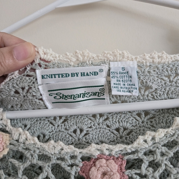 Vintage Shenanigans Hand Knit Crochet Sweater Mint Green Size S - Picture 5 of 7